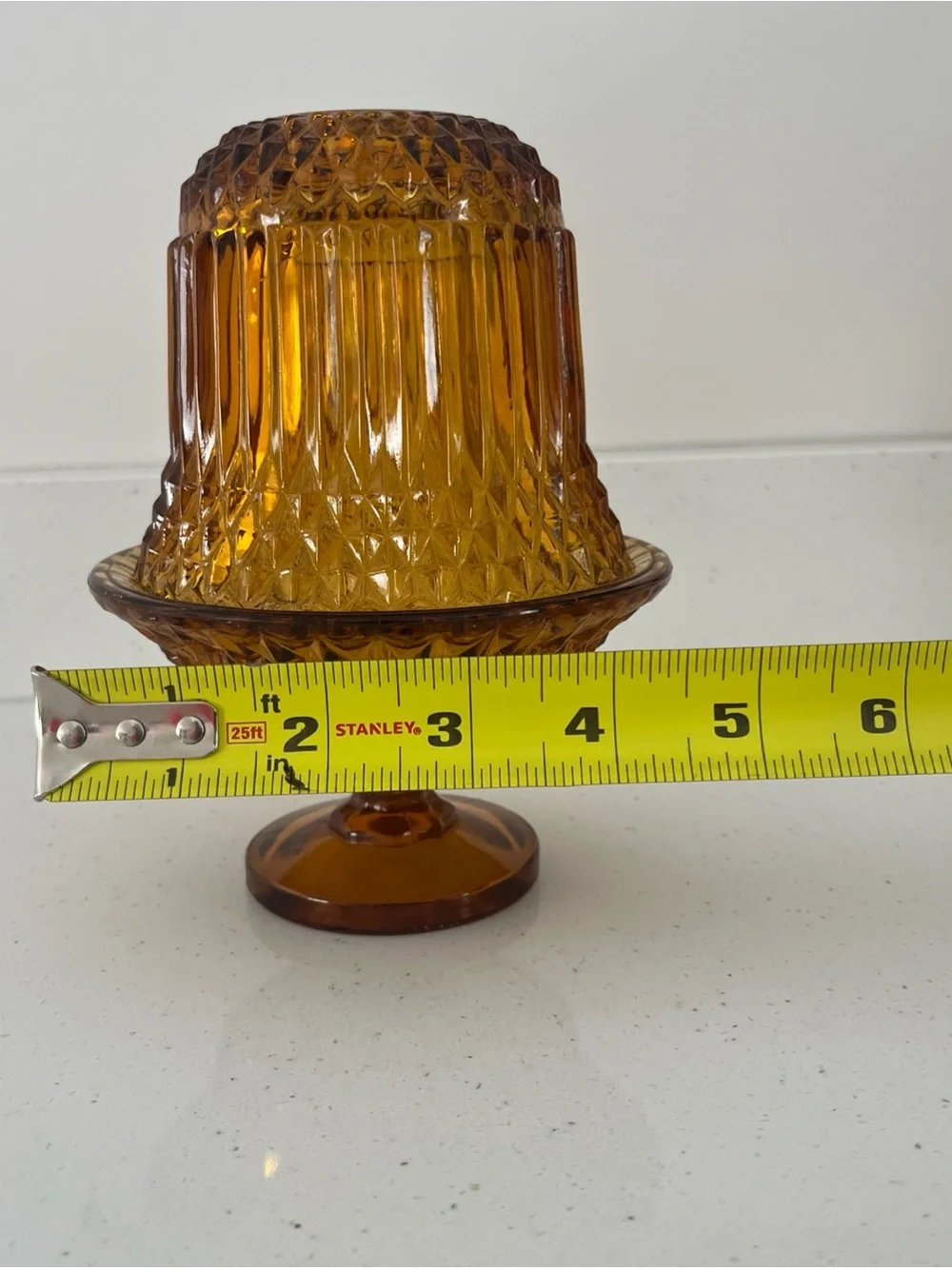 Vintage Indiana Glass Amber Diamond Point Fairy Lamp